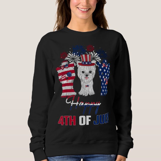 Sweatshirt 4 Juillet Trois Rouge Blanc Yorkshire Terrier Bleu (Devant)