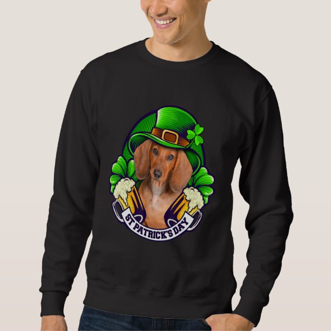 Sweatshirt 4 Leaf C Dachshund Holding Bière St Patrick Shirt (Devant)