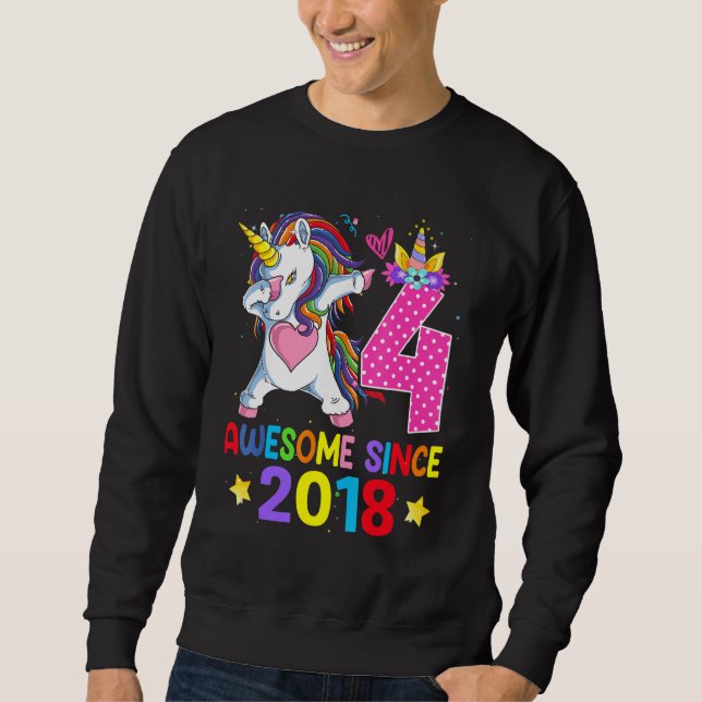 Sweatshirt 4 Magnifique depuis 2018 Dabbing Unicorn 4e annive (Devant)