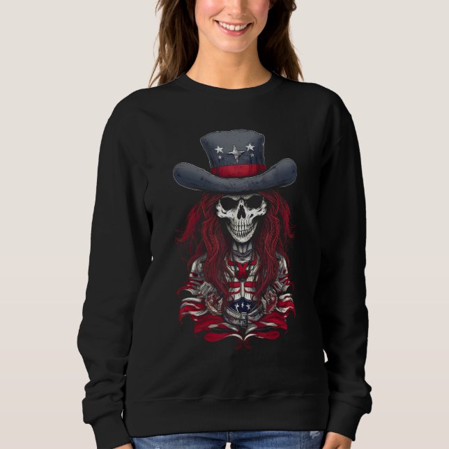 Sweatshirt 4th July Y'allternative USA Flag Western Skull Wom (Devant)