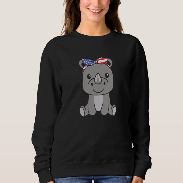 Sweatshirt 4th Of July American cute Rhino For Kids Cute Usa  (Devant)