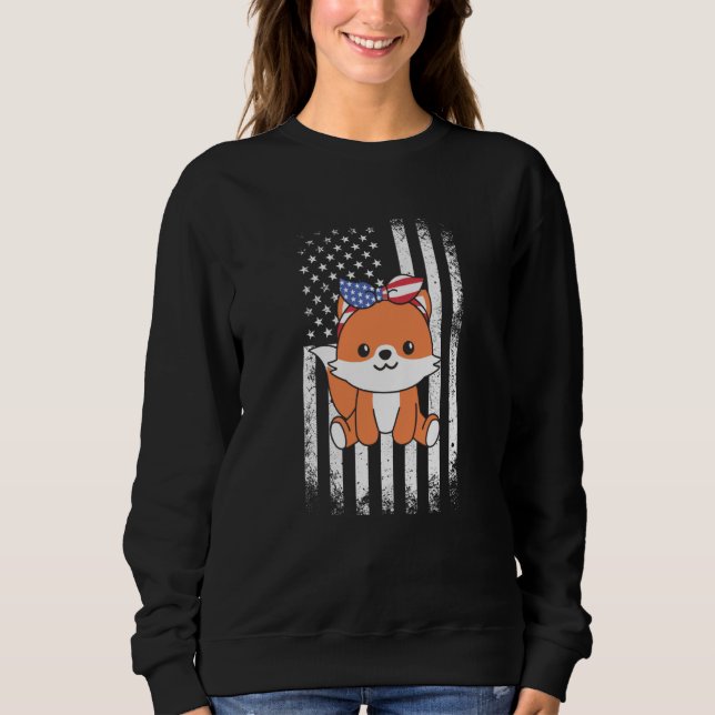 Sweatshirt 4th Of July American Fox For Kids Cute Usa Fox  5 (Devant)