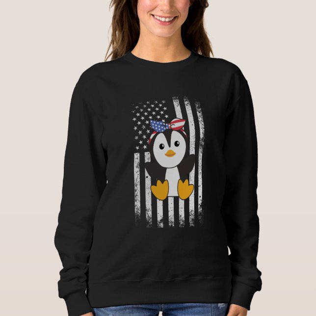 Sweatshirt 4th Of July American Penguin For Kids Cute Usa Pen (Devant)