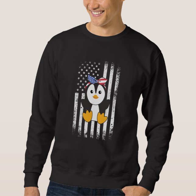 Sweatshirt 4th Of July American Penguin For Kids Cute Usa Pen (Devant)