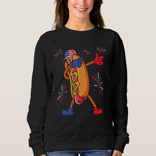 Sweatshirt 4th of July Dabbing Hot Dog American Glasses Hotdo (Devant)