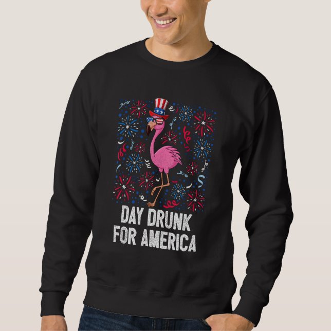 Sweatshirt 4th Of July Day Drunk Flamingo US Flag Freedom Pat (Devant)