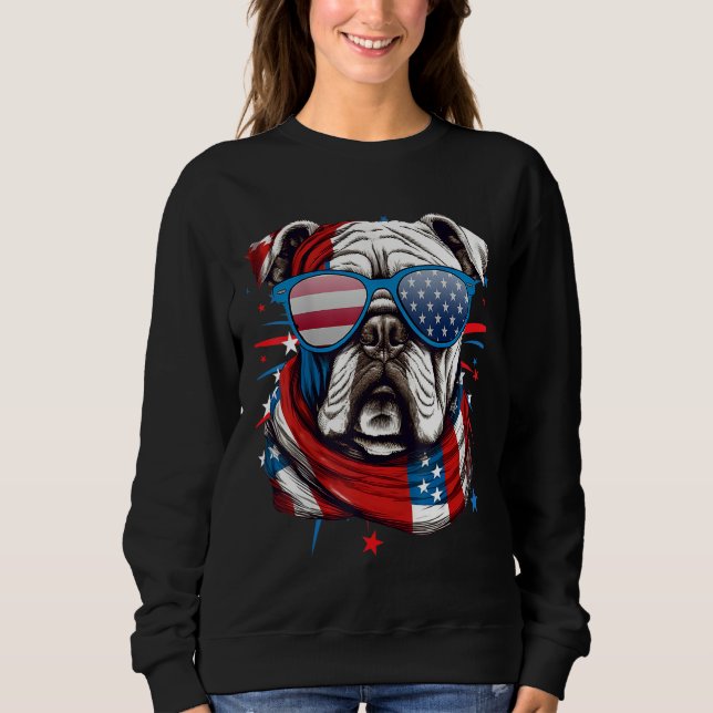 Sweatshirt 4th Of July Dog Bulldog American Flag Independence (Devant)