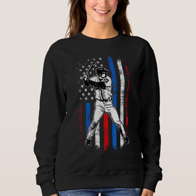 Sweatshirt 4th Of July Funny Baseball American Flag Batter Hi (Devant)