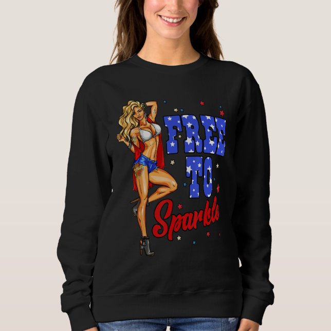 Sweatshirt 4th Of July Girl Free To Sparkle American Flag Pat (Devant)