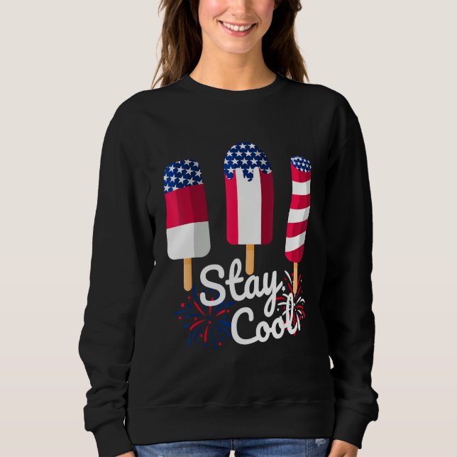 Sweatshirt 4th Of July Ice Pops Red White Blue American Flag  (Devant)