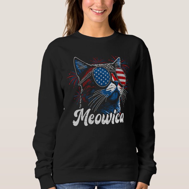 Sweatshirt 4th of July Meowica Kitty Ca Sunglasses American F (Devant)