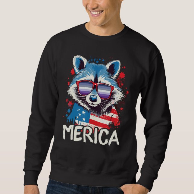 Sweatshirt 4th Of July Merica  Raccoon Butch Lesbian Sunglass (Devant)