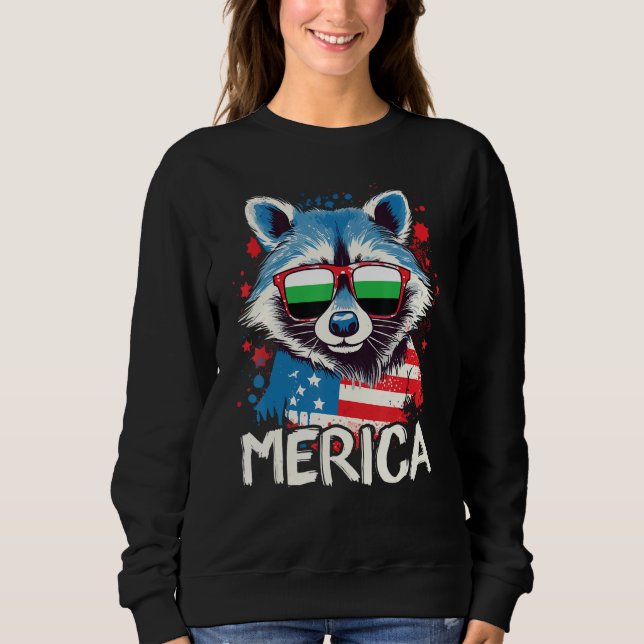 Sweatshirt 4th Of July Merica  Raccoon Neutrois Sunglasses Fl (Devant)