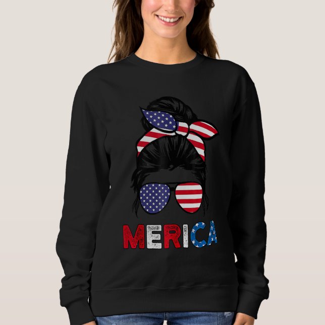 Sweatshirt 4th Of July Merica Sunglasses Classy Mom Life Mess (Devant)