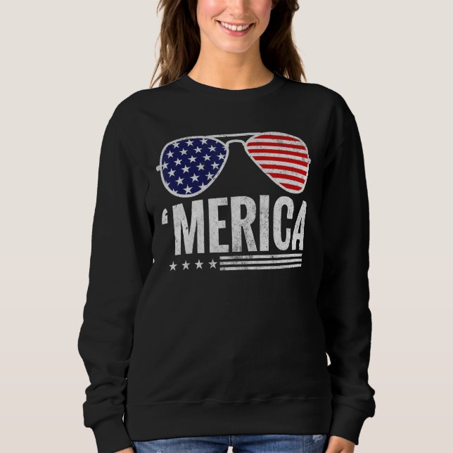 Sweatshirt 4th of July Merica USA Flag Sunglasses America Pat (Devant)