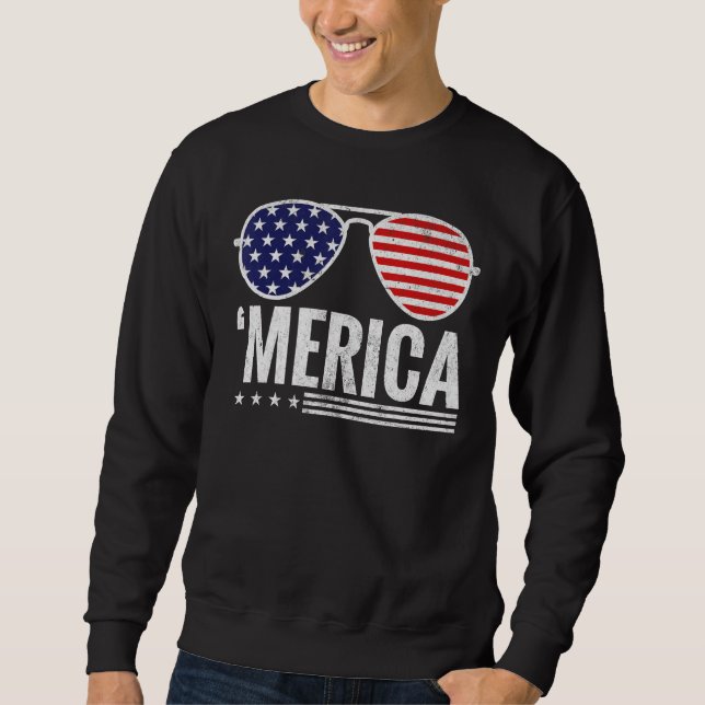 Sweatshirt 4th of July Merica USA Flag Sunglasses America Pat (Devant)