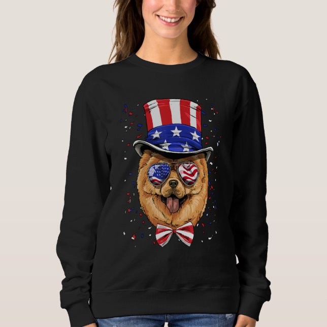Sweatshirt 4th of July Patriotic Chow Chow American USA Flag  (Devant)