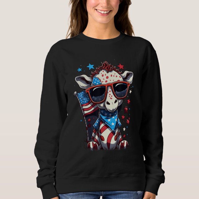 Sweatshirt 4th of July Patriotic Giraffe US Flag (Devant)