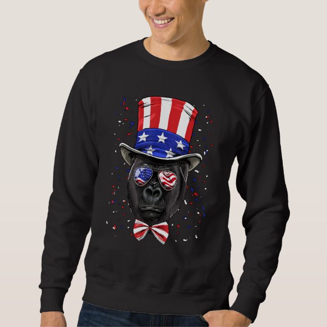 Sweatshirt 4th of July Patriotic Gorilla Wearing USA Flag Sun (Devant)