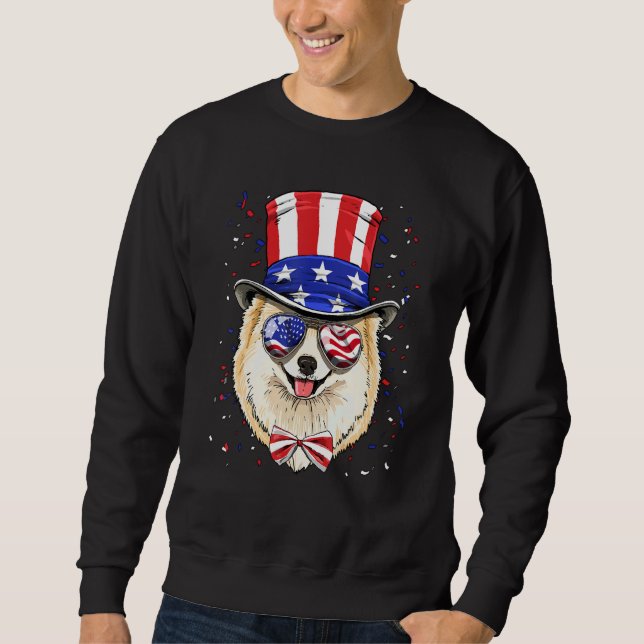 Sweatshirt 4th of July Patriotic Pomeranian Merica USA Flag D (Devant)