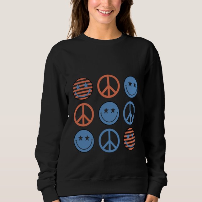 Sweatshirt 4th Of July Peace Sign Happy Face Patriotic (Devant)