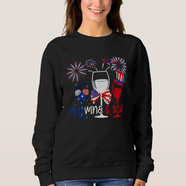 Sweatshirt 4th Of July Red White Blue Wine Glasses Fireworks  (Devant)
