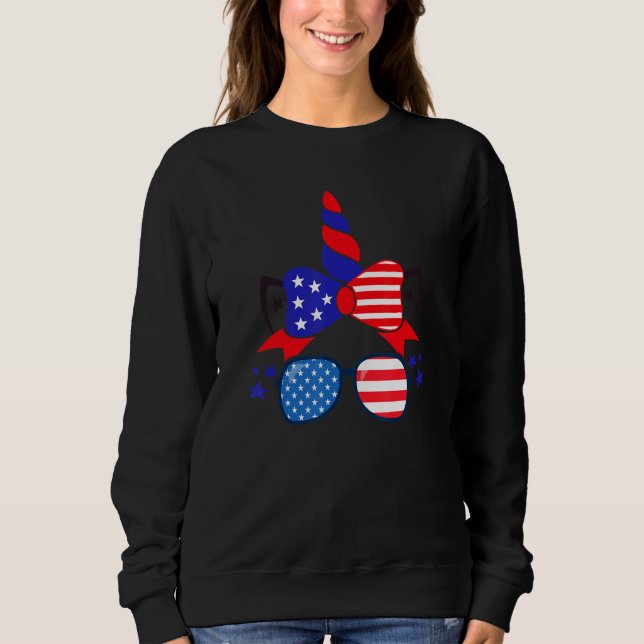 Sweatshirt 4th Of July Unicorn US Flag Patriotic Women Girls  (Devant)