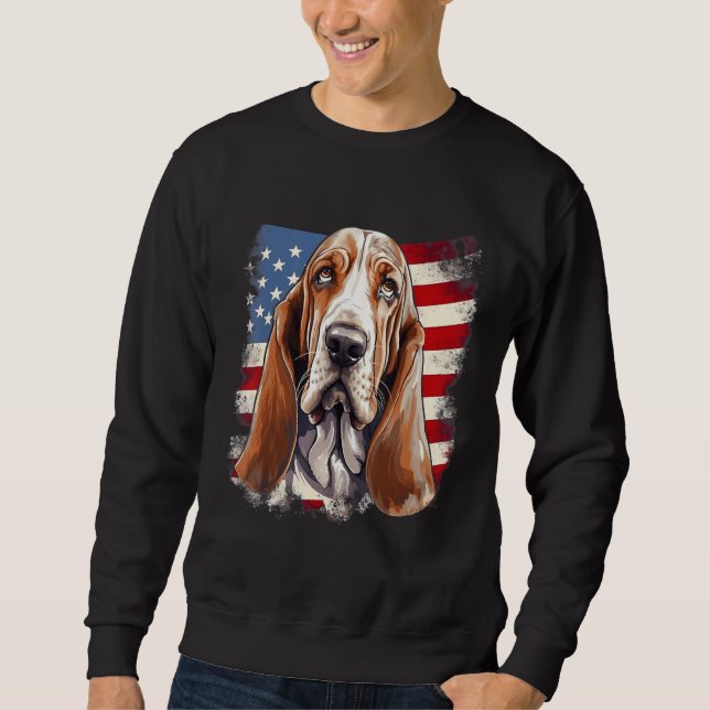 Sweatshirt 4th Of July US Flag Basset Hound Dog (Devant)