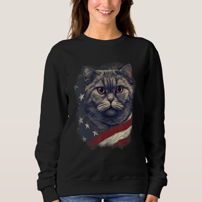 Sweatshirt 4th Of July US Flag British Shorthair Cat (Devant)