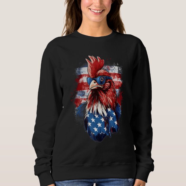 Sweatshirt 4th Of July US Flag Rooster (Devant)