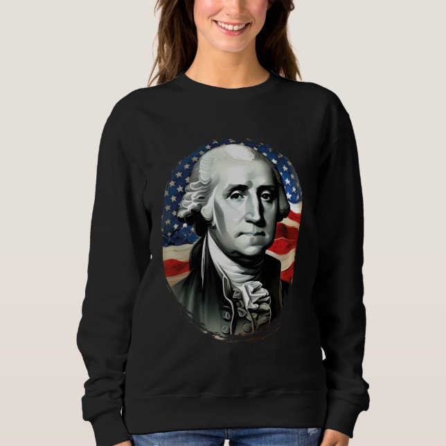 Sweatshirt 4th of July USA George Washington Painting On (Devant)