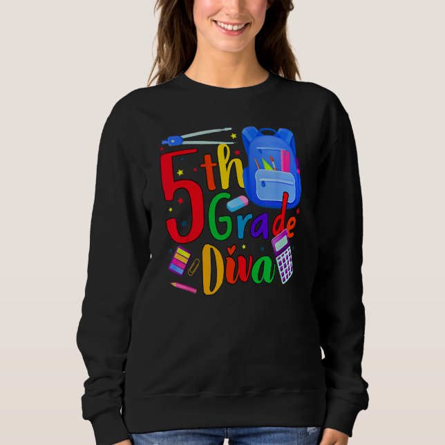 Sweatshirt 5th Grade Fifth Grader Rocks Back To School Diva (Devant)