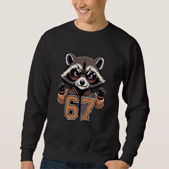 Sweatshirt 67 Meme Raccoon Six Seven High School Varsity Lett (Devant)