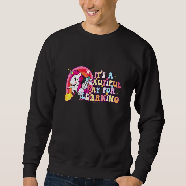 Sweatshirt 70s Retro Teacher Unicorn It's Beautiful Day For L (Devant)
