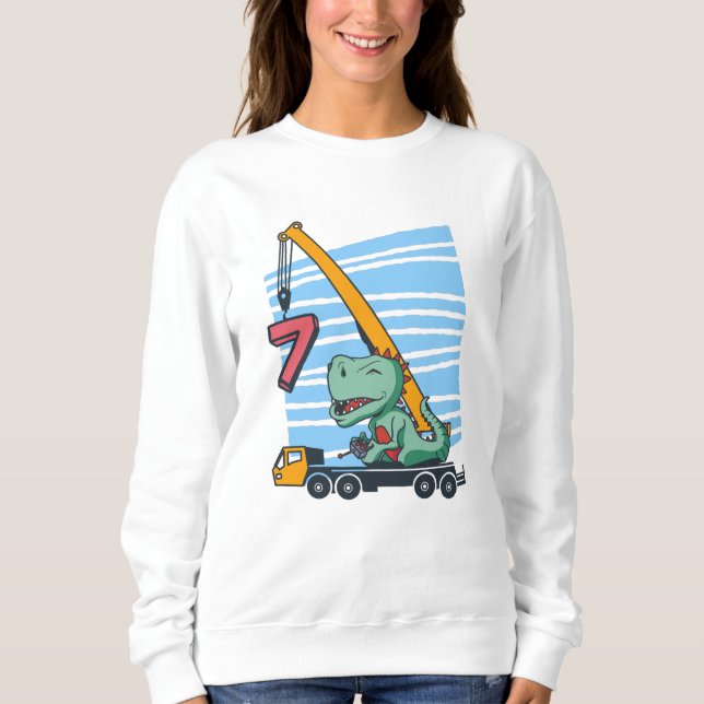 Sweatshirt 7 ans 7e anniversaire grue mobile dinosaure (Devant)