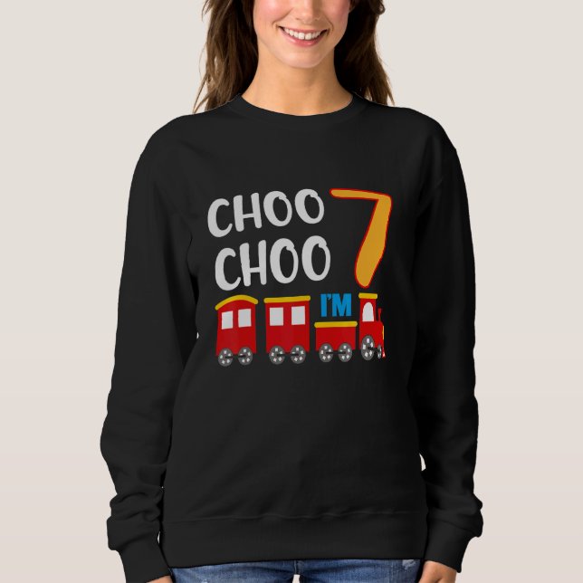 Sweatshirt 7e anniversaire 7 année Boy Train Wagon Railroad (Devant)