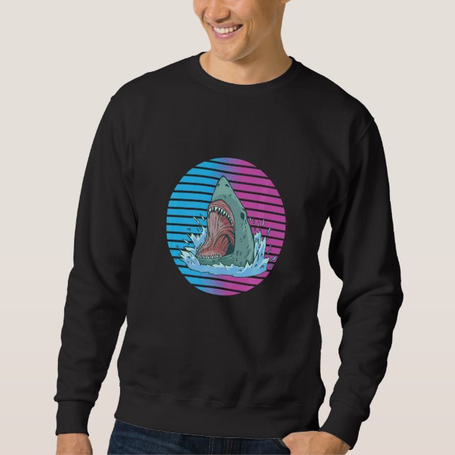 Sweatshirt 80s Shark Angry Sunset Retro Vintage Shark (Devant)