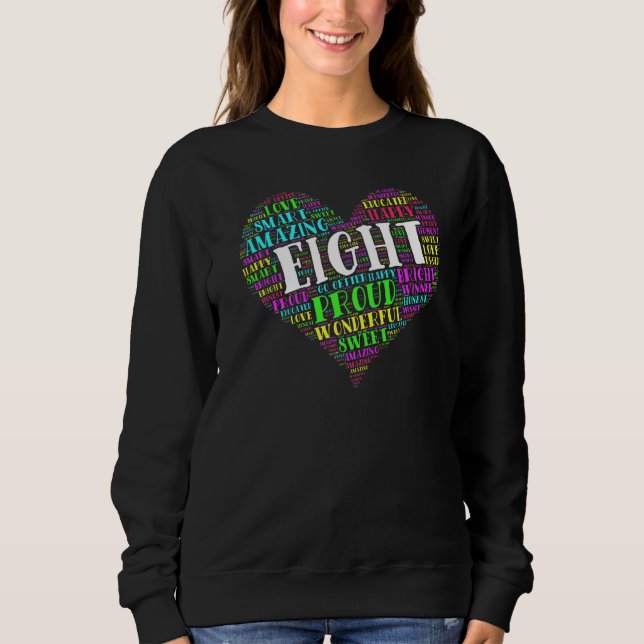 Sweatshirt 8 ans 8e anniversaire Typographie cardiaque (Devant)