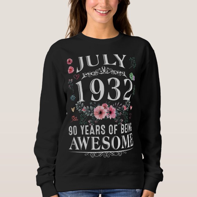 Sweatshirt 90 Ans Fabriqué En Juillet 1932 90e Anniversaire F (Devant)
