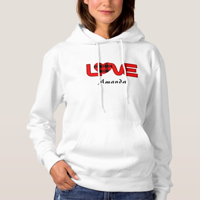 Sweatshirt à capuche et pullover à carreaux rouge  (Devant)