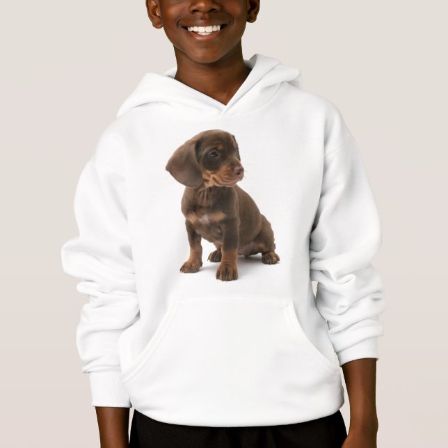 Sweatshirt à capuchon de chiot de teckel (Devant)