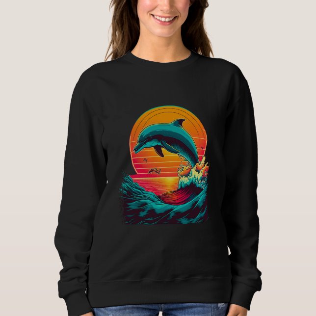 Sweatshirt A Dolphin's Sunset Leap Cute Jumping Dolphin Retro (Devant)