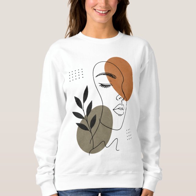 Sweatshirt à l'art de ligne de visage abstrait mod (Devant)