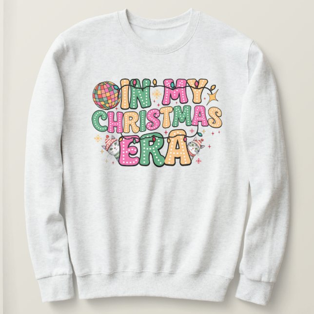 Sweatshirt À l'ère de Noël, chats rose vert (Design devant)