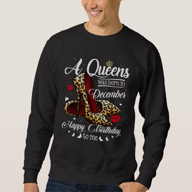 Sweatshirt A Queen Was Born In December Retro Hearts Leopard  (Devant)
