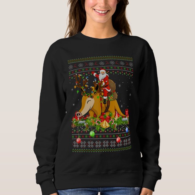 Sweatshirt Aardvark   Ugly Santa Riding Aardvark Christmas (Devant)