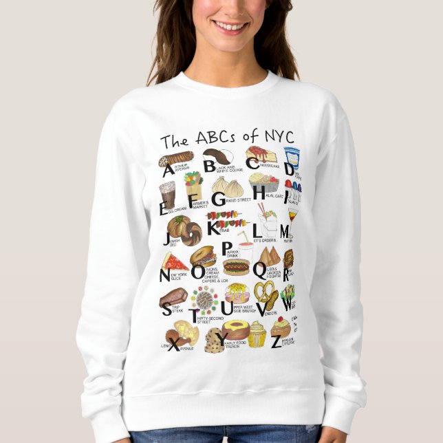 Sweatshirt ABC de NYC Iconic New York City Foods Alphabet (Devant)