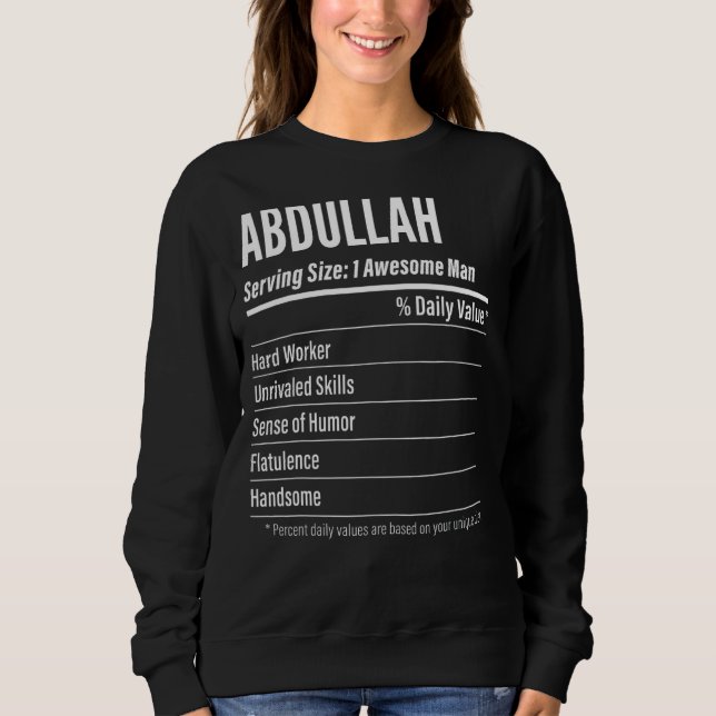 Sweatshirt Abdullah Taille de service Nutrition Étiquette Cal (Devant)