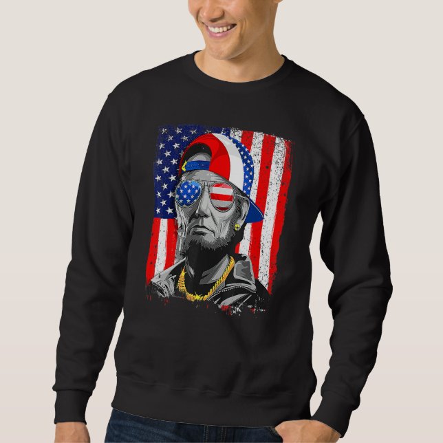 Sweatshirt Abraham Lincoln 4th Of July Merica American Flag (Devant)