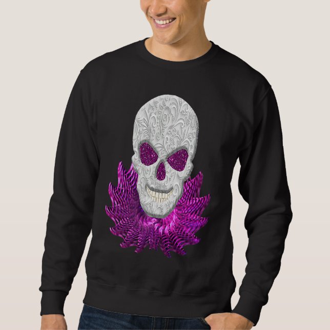 Sweatshirt Abstract Fantasy Lacy Skull Goth Pink Eyes (Devant)